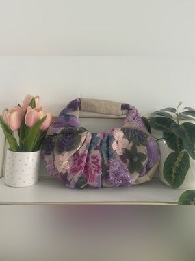 NWOT Y2K Whimsigoth Fairycore Sequined Floral Mini Hobo Bag | Purple & Pink